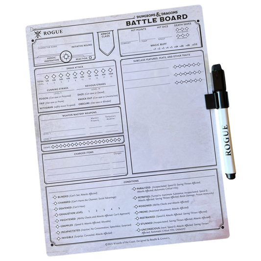 Beadle & Grimm’s Rogue Battle Board for DND with marker and class-specific tracking layout