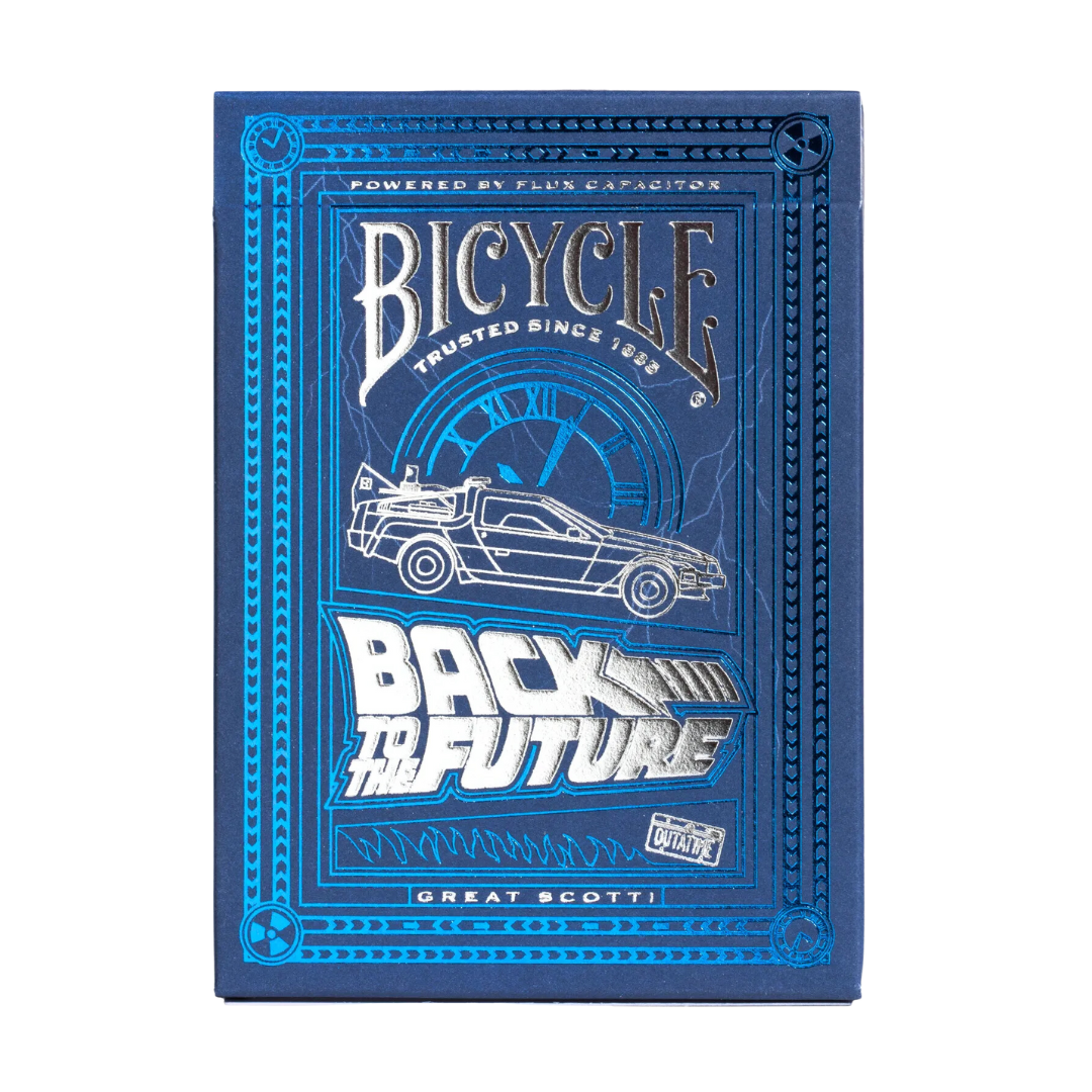 Bicycle Back to the Future Playing Cards featuring iconic artwork from the film trilogy, premium Air-Cushion Finish, and smooth handling for fans and collectors.