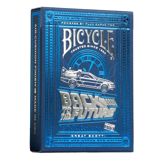 Bicycle Back to the Future Playing Cards featuring iconic artwork from the film trilogy, premium Air-Cushion Finish, and smooth handling for fans and collectors.