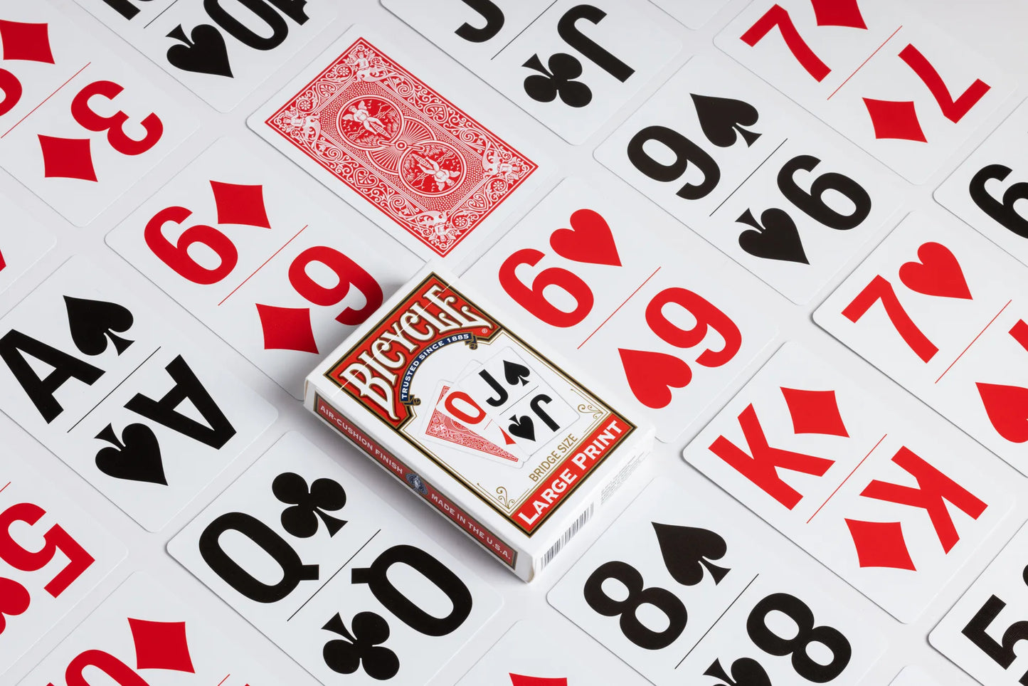 Bicycle Playing Cards - Bridge Size - LARGE Print (Red), featuring an easy-to-read design with a slim, comfortable grip.