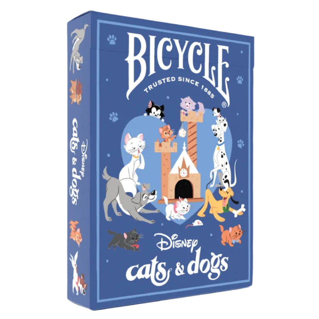 Bicycle Disney Cats and Dogs playing cards with blue tuck case and charming ensemble of iconic Disney cats and dogs