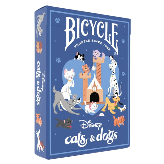 Bicycle Disney Cats and Dogs playing cards with blue tuck case and charming ensemble of iconic Disney cats and dogs