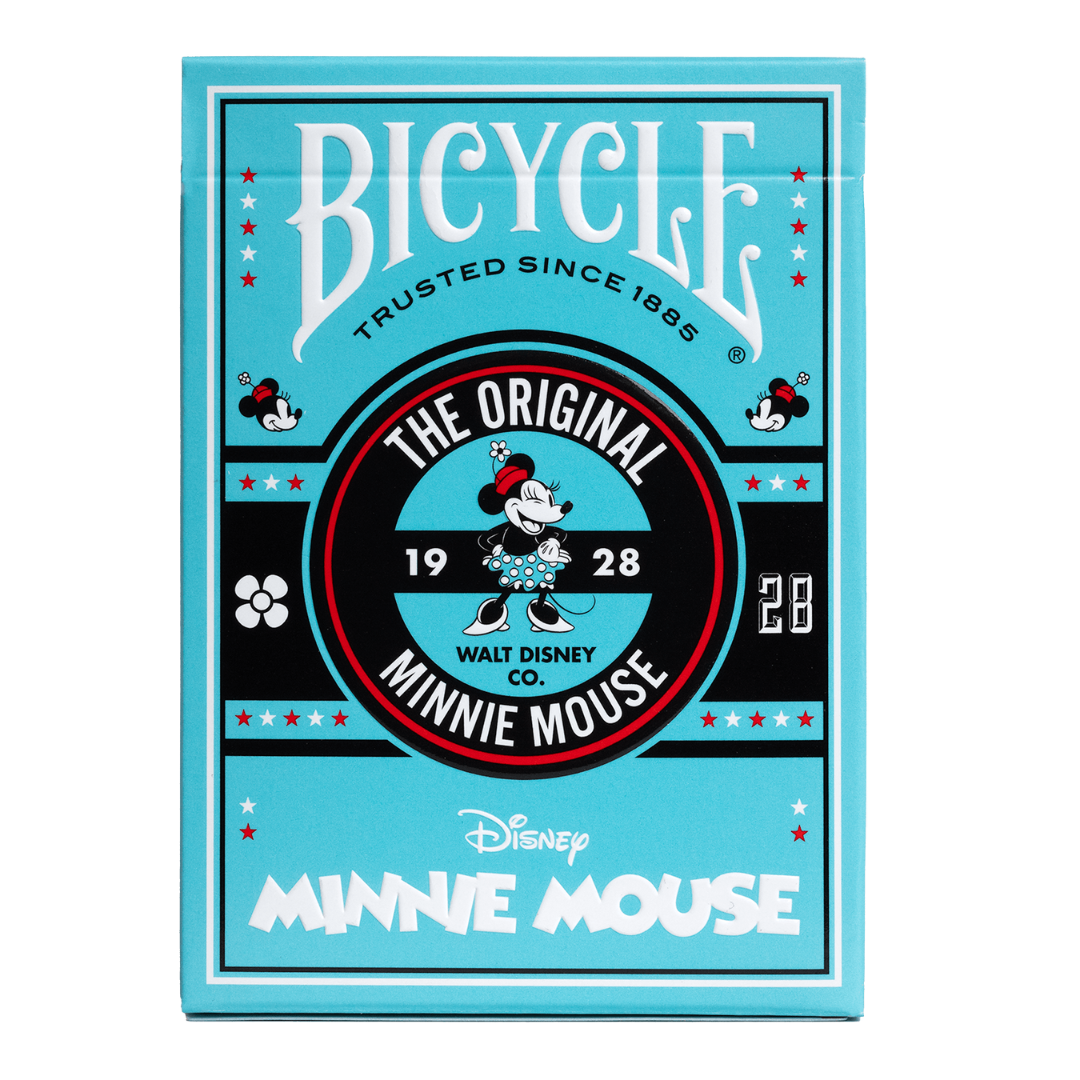 Bicycle Playing Cards Disney Classic Minnie Mouse deck with vintage polka dot design, premium air-cushion finish, and collectible Disney artwork.