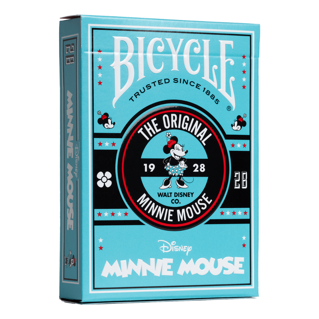 Bicycle Playing Cards Disney Classic Minnie Mouse deck with vintage polka dot design, premium air-cushion finish, and collectible Disney artwork.