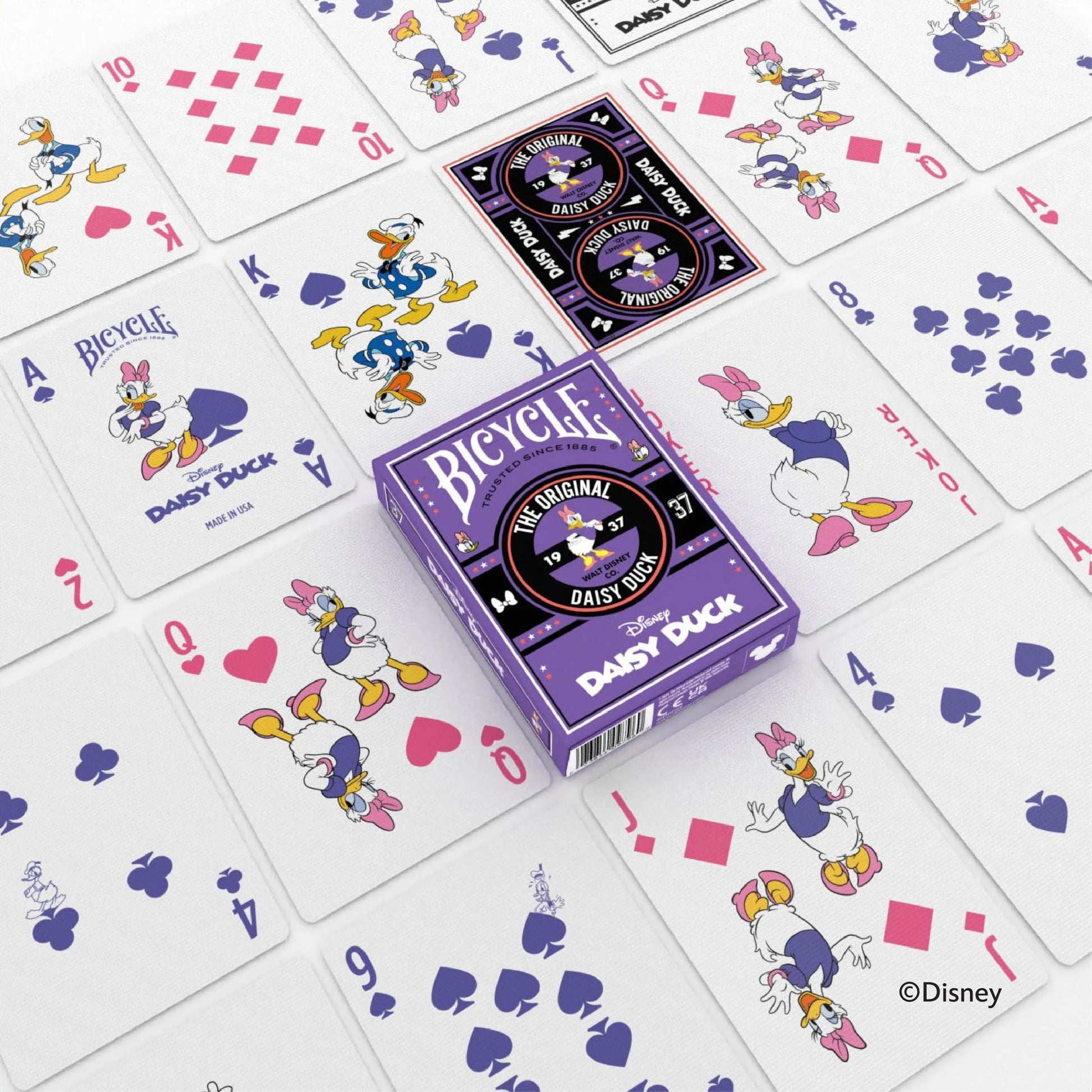 Bicycle Playing Cards with custom Disney Daisy Duck designs, premium deck for collectors, fans, and card game enthusiasts