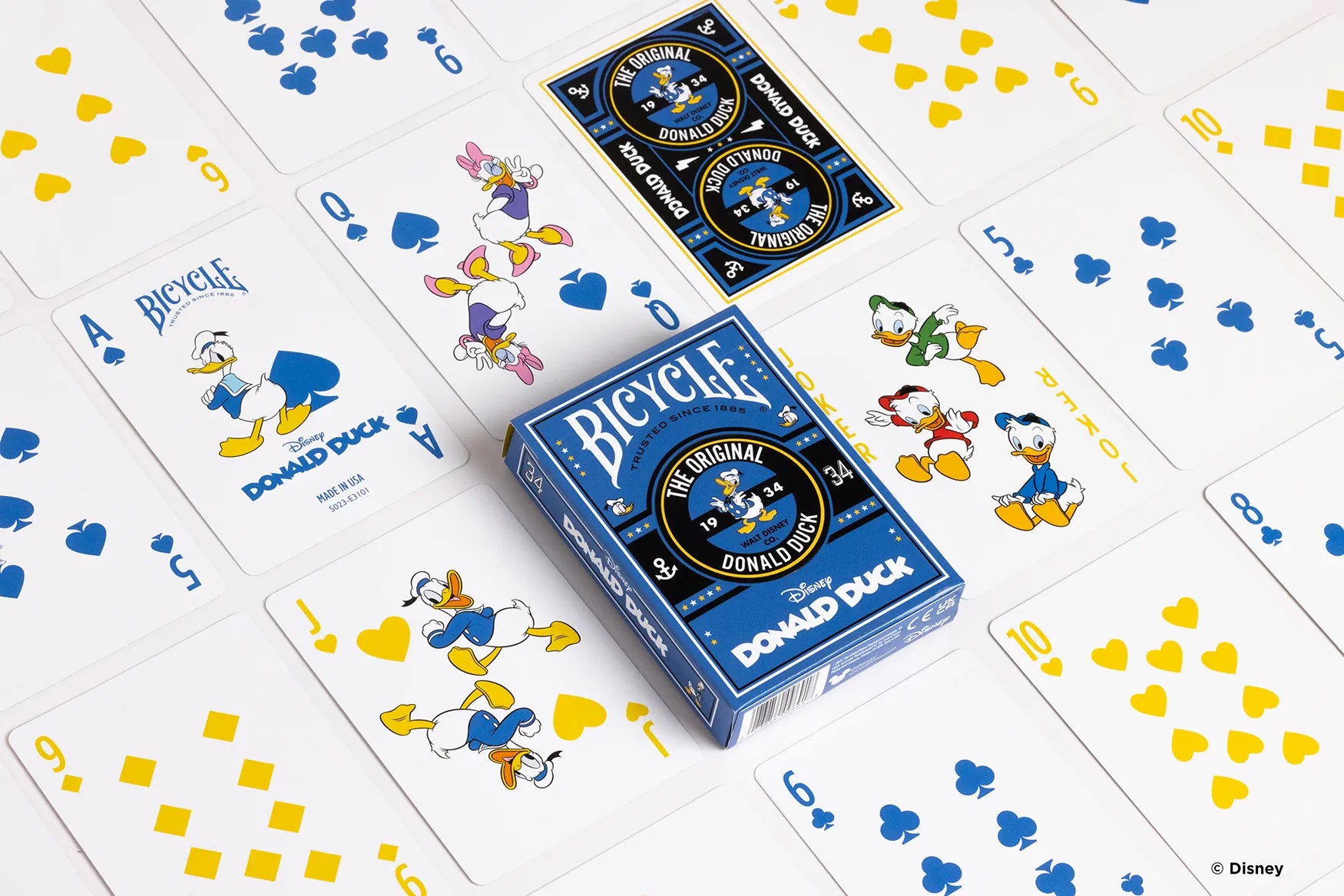 Bicycle Playing Cards featuring Disney's Donald Duck with custom artwork, ideal for collectors and family card games