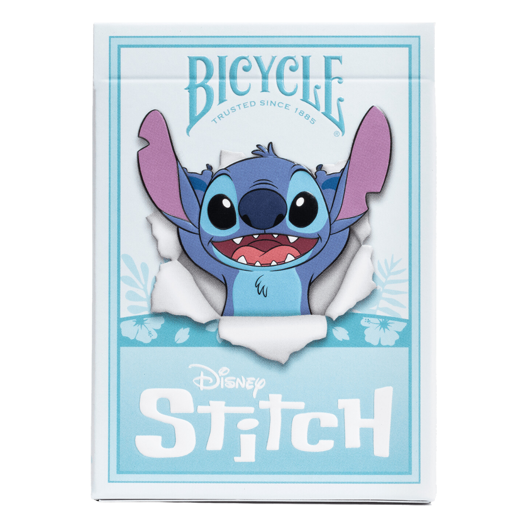 Bicycle Disney Stitch Playing Cards featuring vibrant Lilo & Stitch artwork, premium Air-Cushion Finish, and a fun, playful design for all ages.