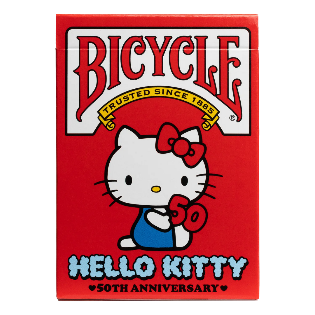 Bicycle Playing Cards - Hello Kitty 50th Anniversary Edition, featuring adorable Hello Kitty artwork and a commemorative tuck box.