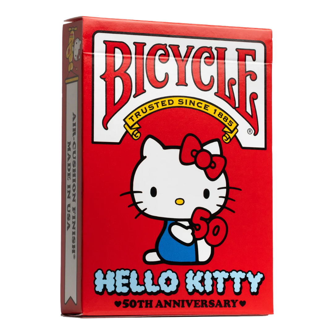 Bicycle Playing Cards - Hello Kitty 50th Anniversary Edition, featuring adorable Hello Kitty artwork and a commemorative tuck box.