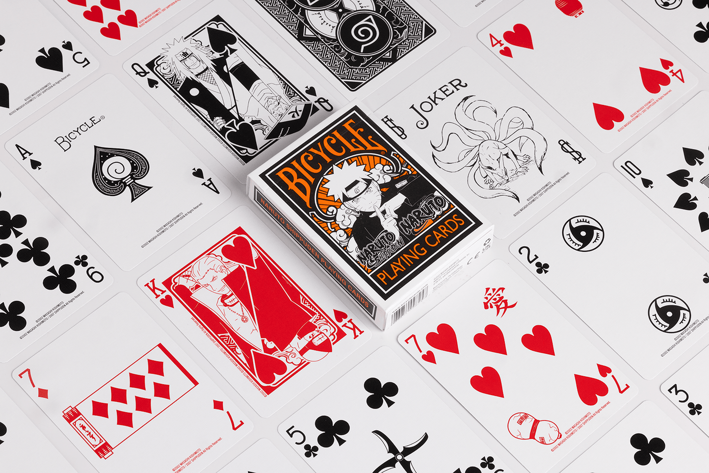 Bicycle Playing Cards Naruto anime-themed deck with Hidden Leaf Village designs, premium air-cushion finish, and collectible artwork.