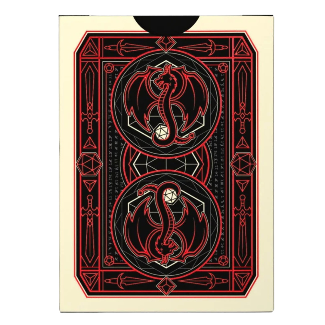 Bicycle Spellbound playing cards with crimson foil tuck case, dragon and sword design, spell‑joker cards