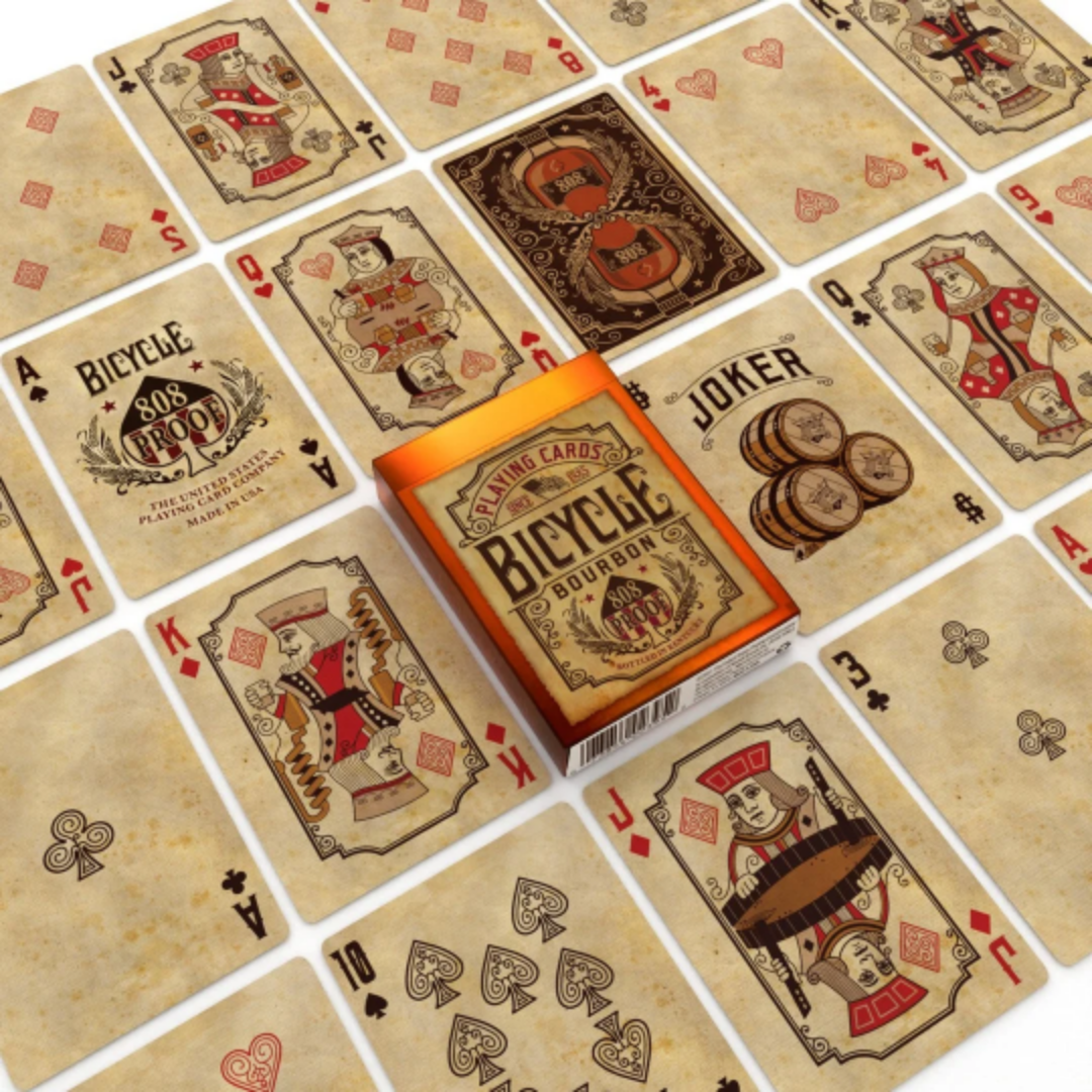 Bicycle Bourbon Black Label playing cards with custom bourbon inspired artwork and foil tuck case