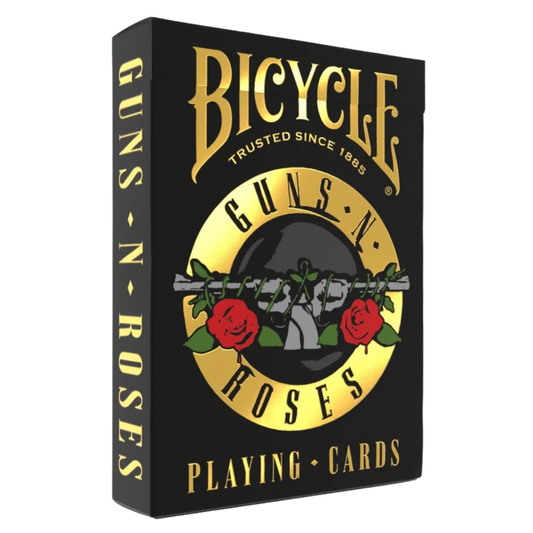 Bicycle Guns N’ Roses playing cards with Appetite for Destruction album art and gold foil tuck case
