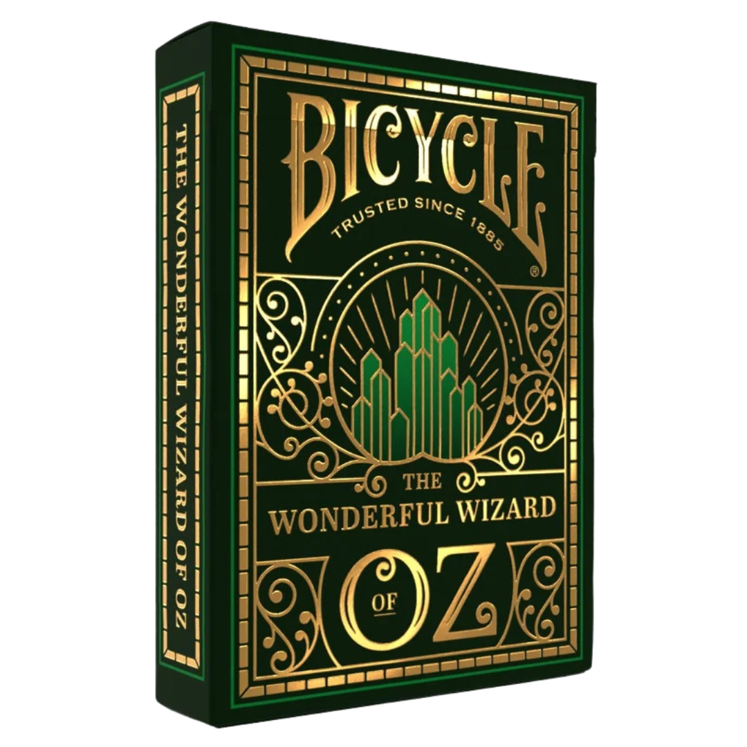Bicycle Wizard of Oz playing cards with Emerald City green tuck box and gold foil, custom character court cards