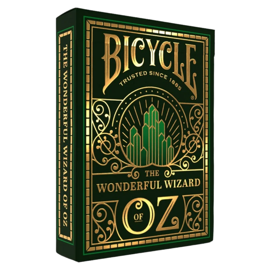 Bicycle Wizard of Oz playing cards with Emerald City green tuck box and gold foil, custom character court cards