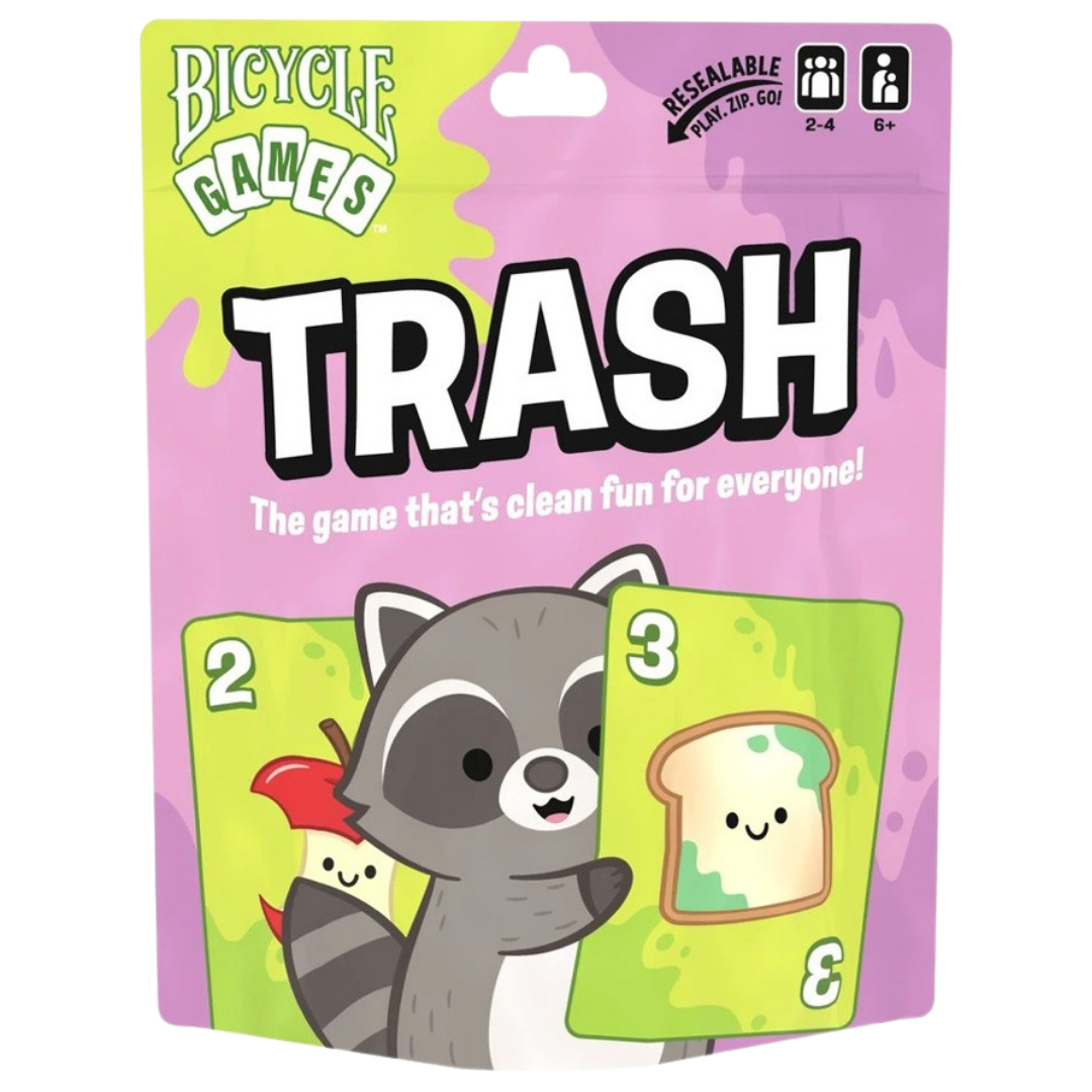 Bicycle Games Trash family card game with 52 cards in a resealable travel pouch for 2 to 4 players ages 6+