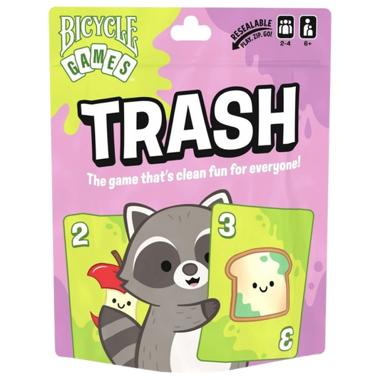 Bicycle Games Trash family card game with 52 cards in a resealable travel pouch for 2 to 4 players ages 6+
