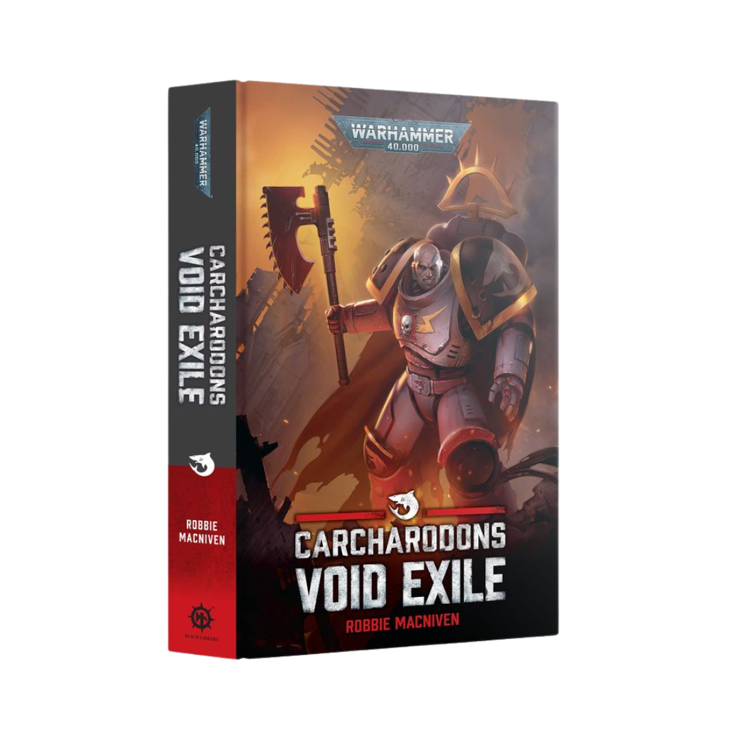 Black Library Carcharodons: Void Exile hardcover featuring Space Marine warrior in deep space vengeance mission Warhammer 40k lore