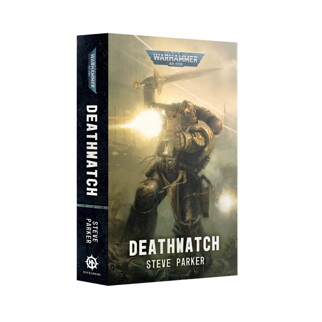 Warhammer 40k Black Library Deathwatch paperback novel by Steve Parker featuring a Space Marine Deathwatch warrior in battle