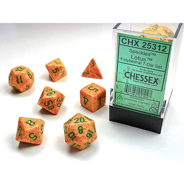 Chessex - 7PC - Speckled - Lotus/Green Numbers