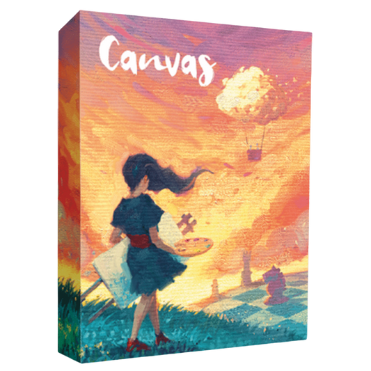 Canvas board game, creative card-layering game where players craft unique paintings using transparent cards to compete in an elegant art competition.