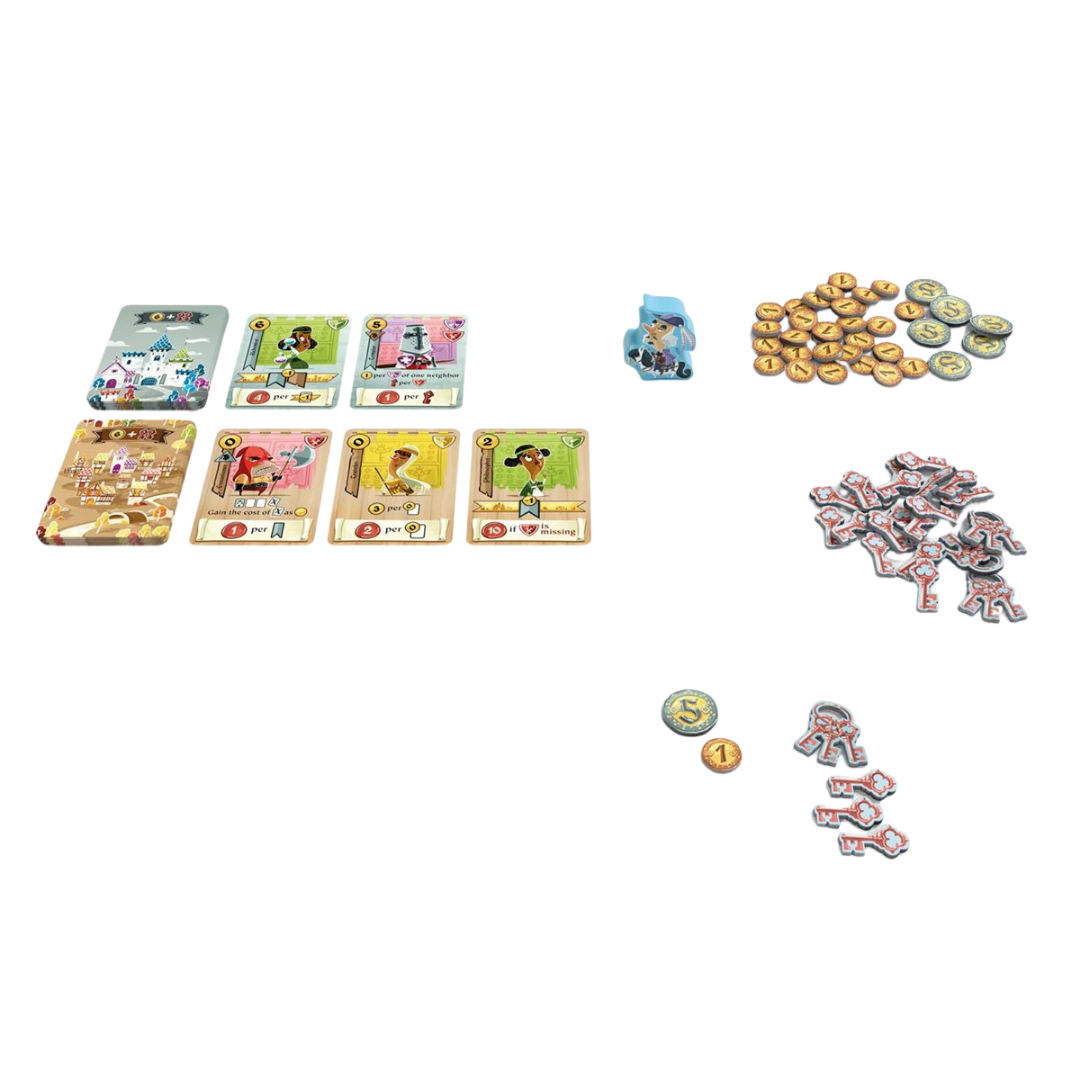 Castle Combo tableau building card game with character cards gold keys and 3x3 strategy gameplay
