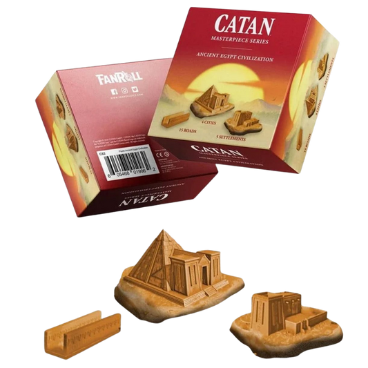 Orange CATAN Ancient Egypt civilization set with sculpted settlements, cities, and roads.