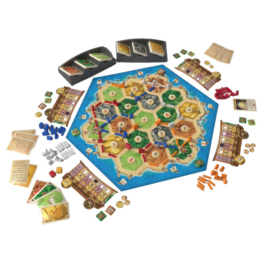 Catan Traders and Barbarians 6th edition expansion table set up