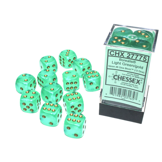 Chessex - 12D6 - Borealis - Light Green/Gold Pips