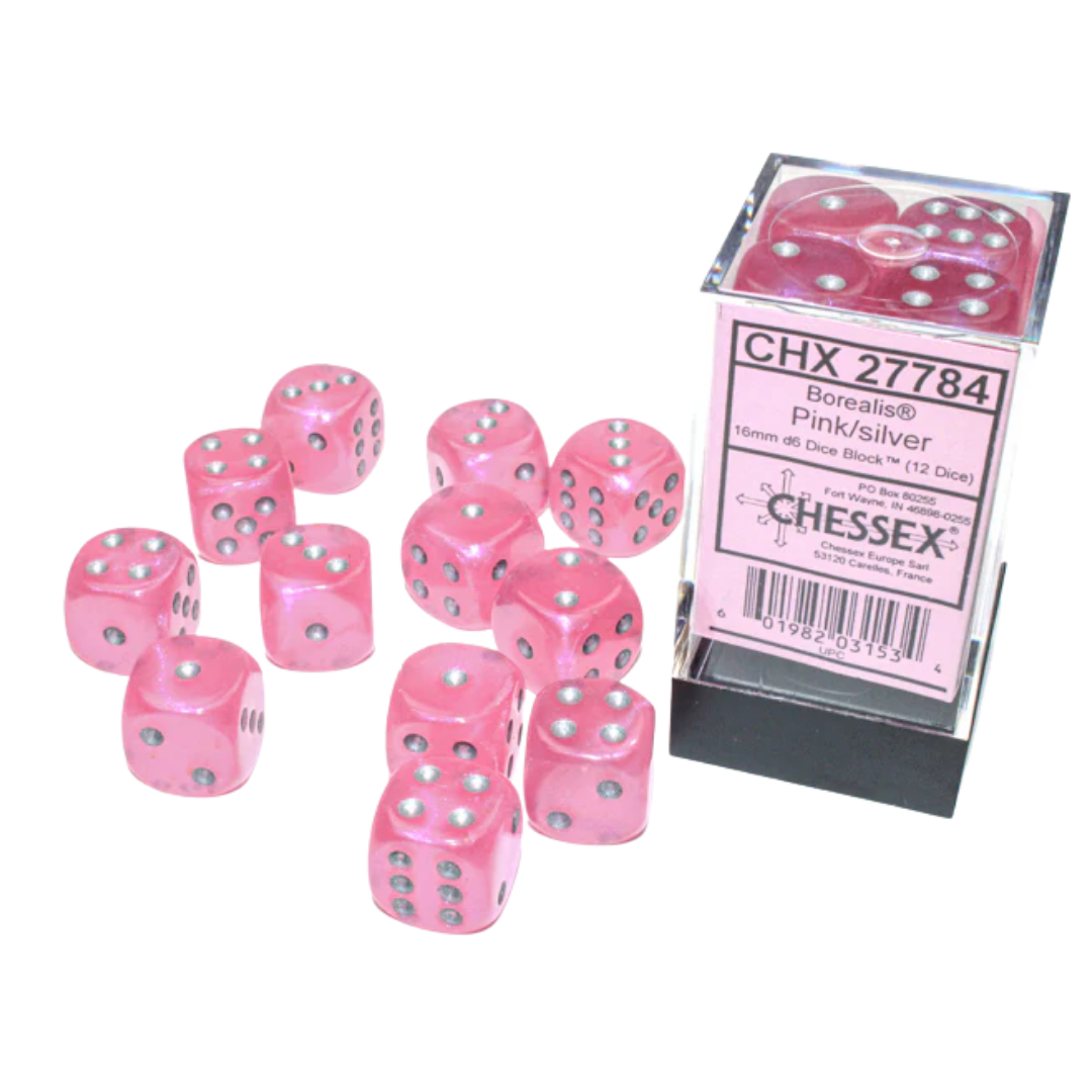 Chessex - 12D6 - Borealis - Pink/Silver Pips