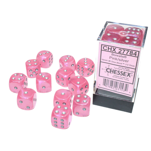 Chessex - 12D6 - Borealis - Pink/Silver Pips