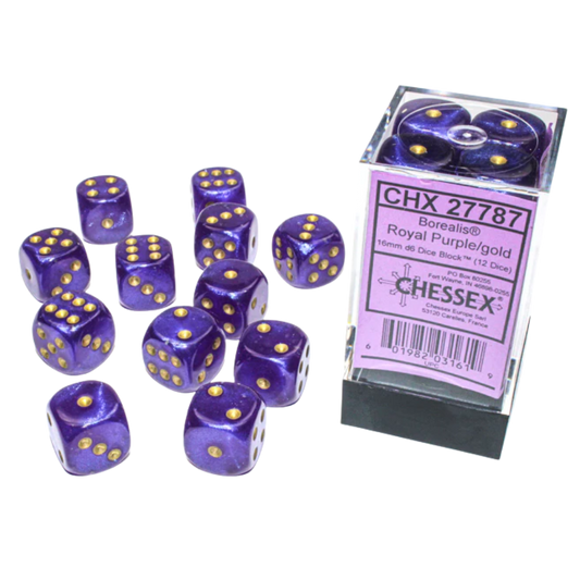 Chessex - 12D6 - Borealis - Royal Purple/Gold Pips