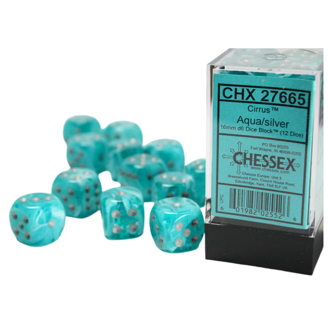 Chessex - 12D6 - Cirrus - Aqua/Silver Pips