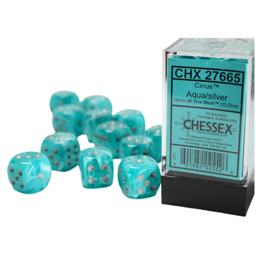 Chessex - 12D6 - Cirrus - Aqua/Silver Pips