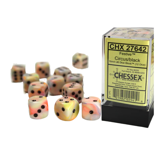 Chessex - 12D6 - Festive - Circus/Black Pips