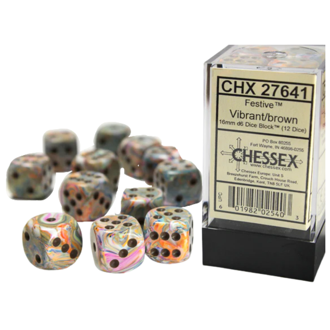 Chessex - 12D6 - Festive - Vibrant/Brown Pips