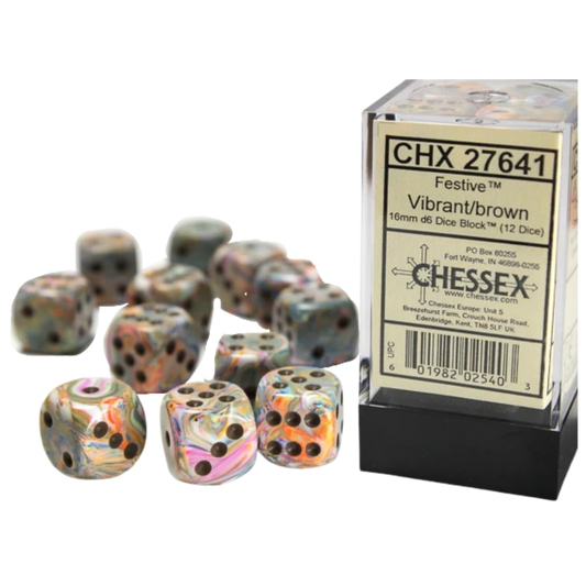 Chessex - 12D6 - Festive - Vibrant/Brown Pips