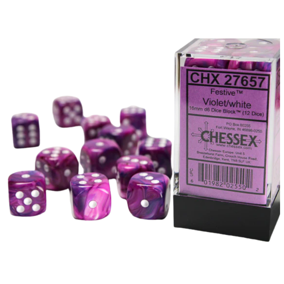 Chessex - 12D6 - Festive - Violet/White Pips