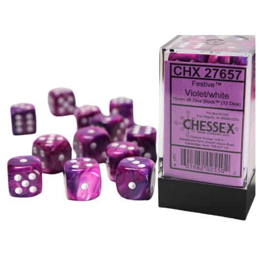 Chessex - 12D6 - Festive - Violet/White Pips