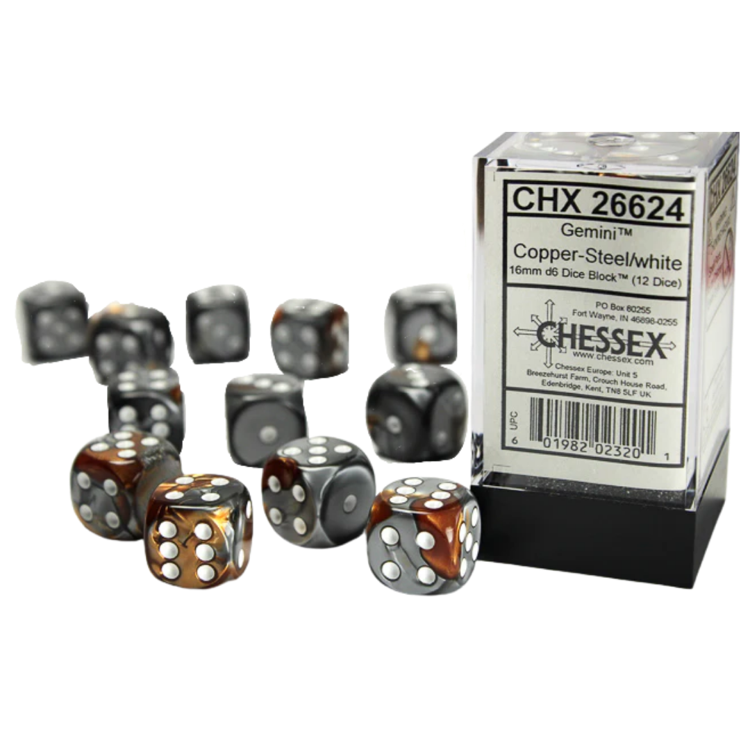 Chessex - 12D6 - Gemini - Copper-Steel/White Pips