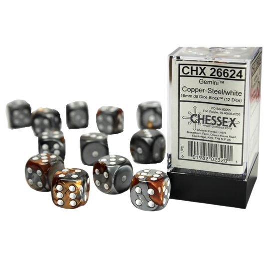 Chessex - 12D6 - Gemini - Copper-Steel/White Pips