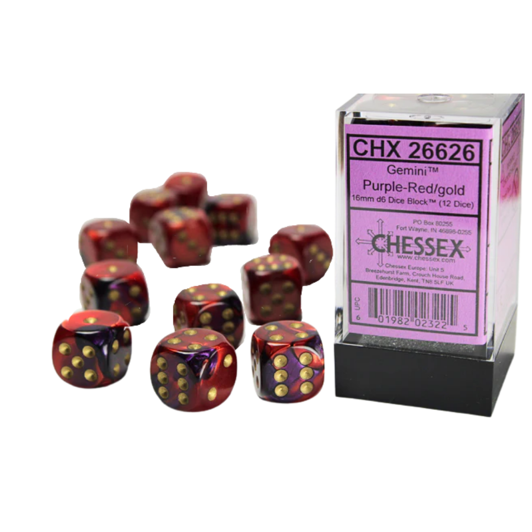 Chessex - 12D6 - Gemini - Purple-Red/Gold Pips
