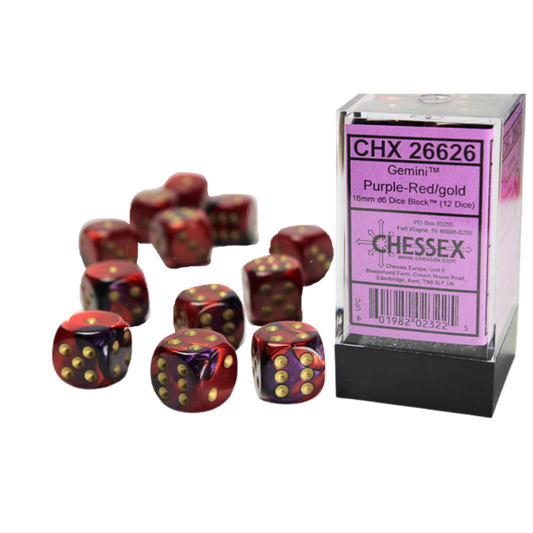 Chessex - 12D6 - Gemini - Purple-Red/Gold Pips