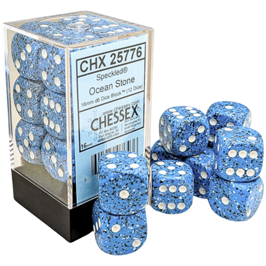 Chessex 12D6 Speckled Ocean Stone six-sided dice with white pips for tabletop RPGs, board games, and wargaming