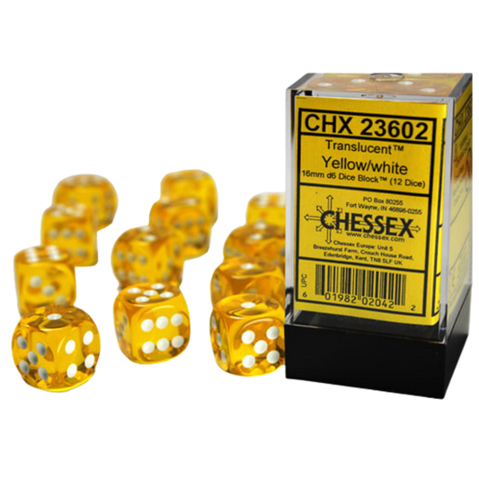 Chessex - 12D6 - Translucent - Yellow/White Pips