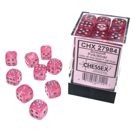 Chessex - 36D6 - Borealis - Pink/Silver Pips