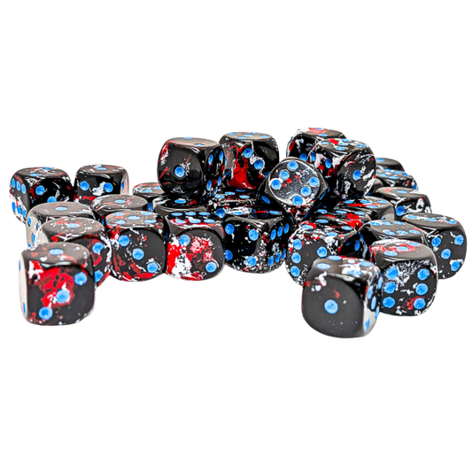 Chessex 36D6 Brush Dark Side dice set with blue pips for tabletop RPG and wargaming rolls