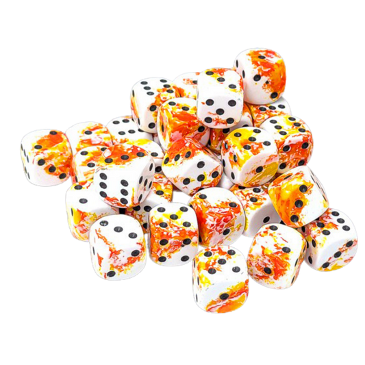 Chessex 36D6 Brush Sunrise dice set with black pips for tabletop RPG and wargaming rolls