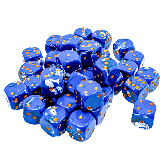 Chessex 36D6 Brush Wavebreak dice set with gold pips for tabletop RPG and wargaming rolls