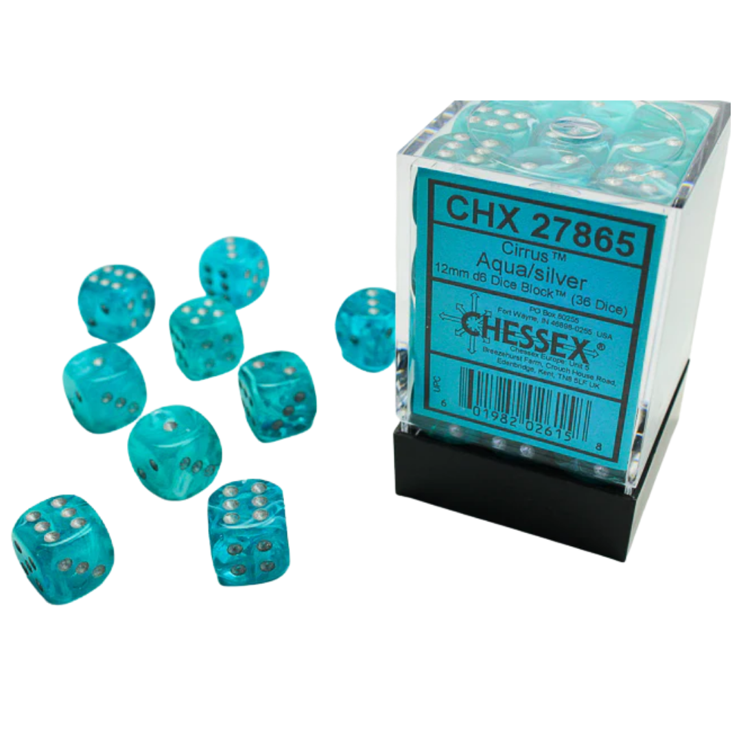 Chessex - 36D6 - Cirrus - Aqua/Silver Pips